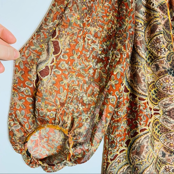 Zara NWOT balloon sleeve oriental print midi dress - Picture 3 of 11